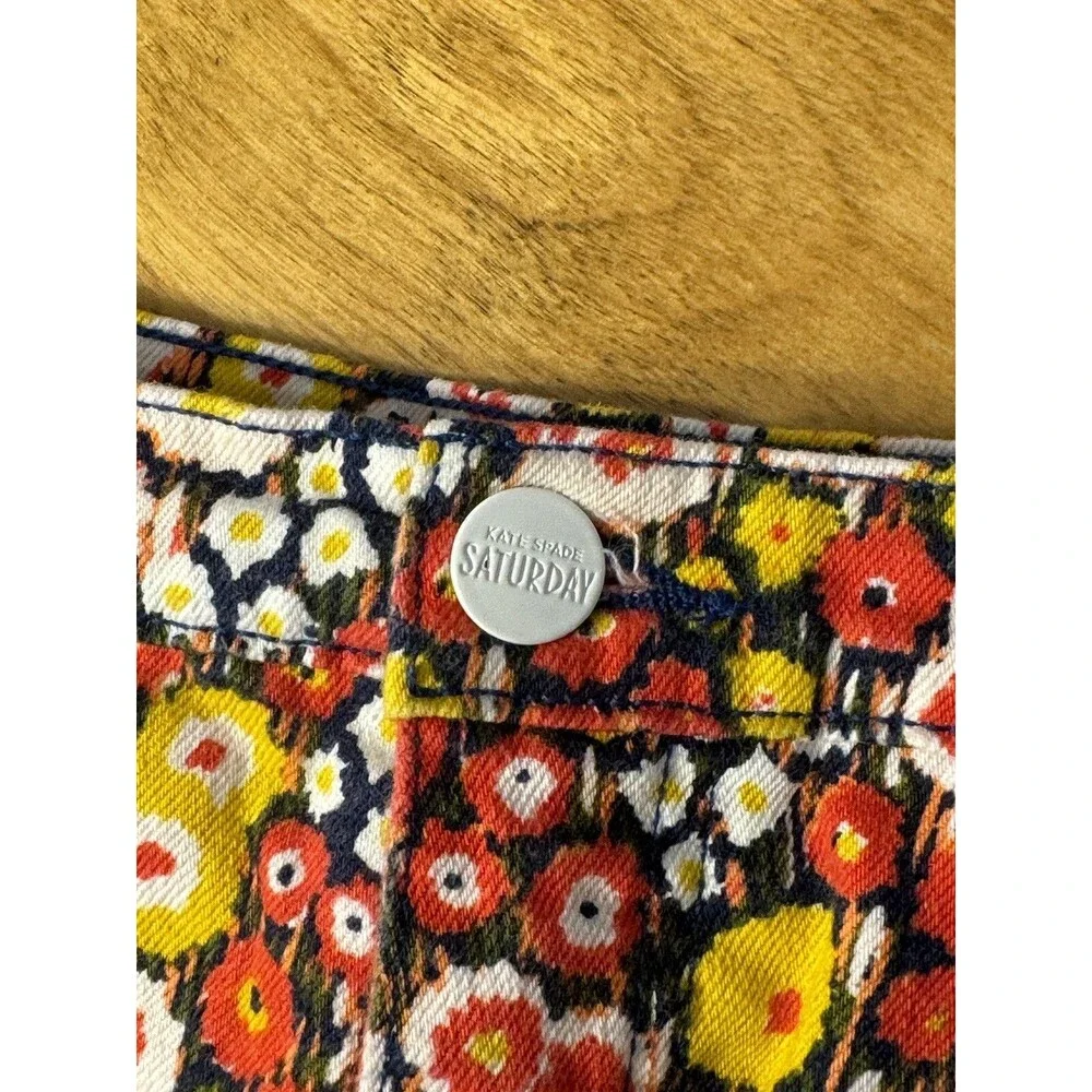 Kate Spade Saturday Red Yellow Floral Denim Stretch Boho Jeans Women's Sz 27
